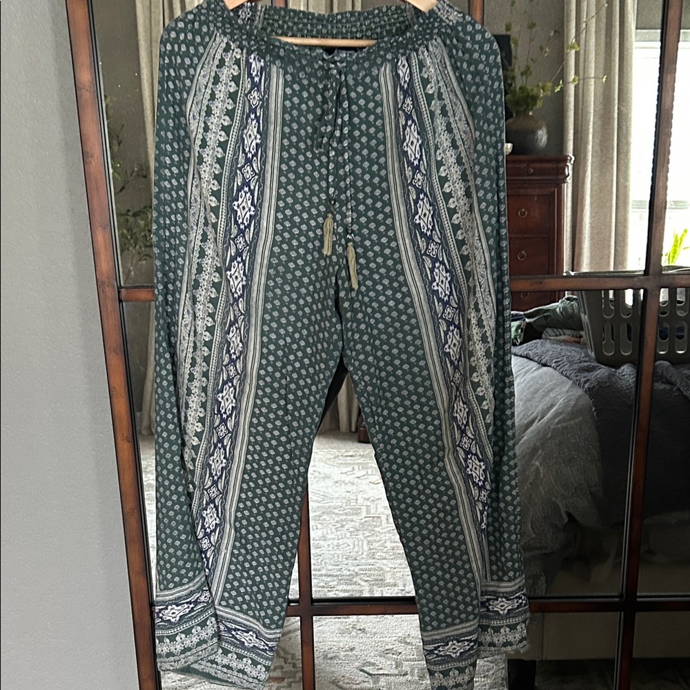 Angie Green and Blue Patterned Pants